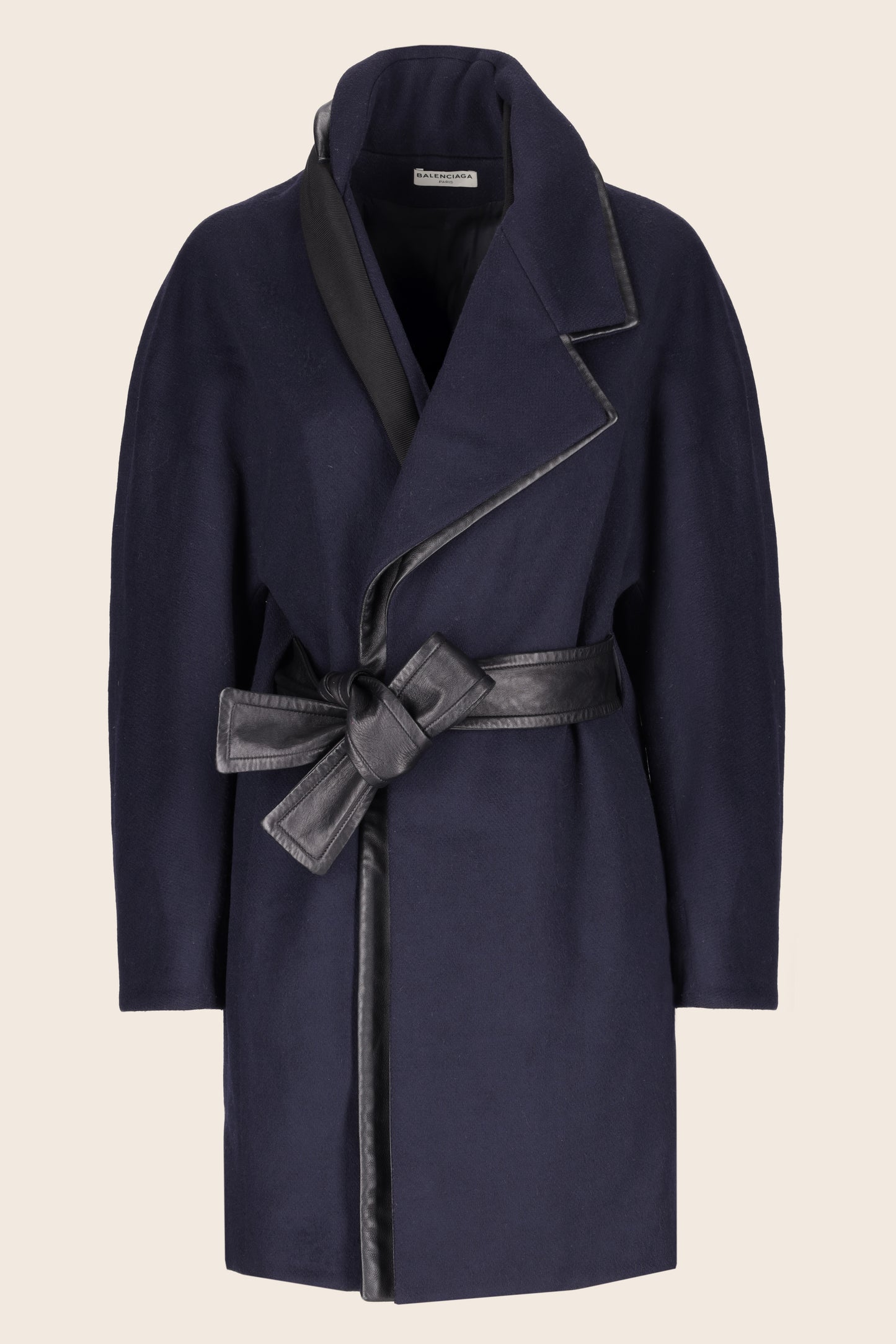 Coat with Leather Details and Belt