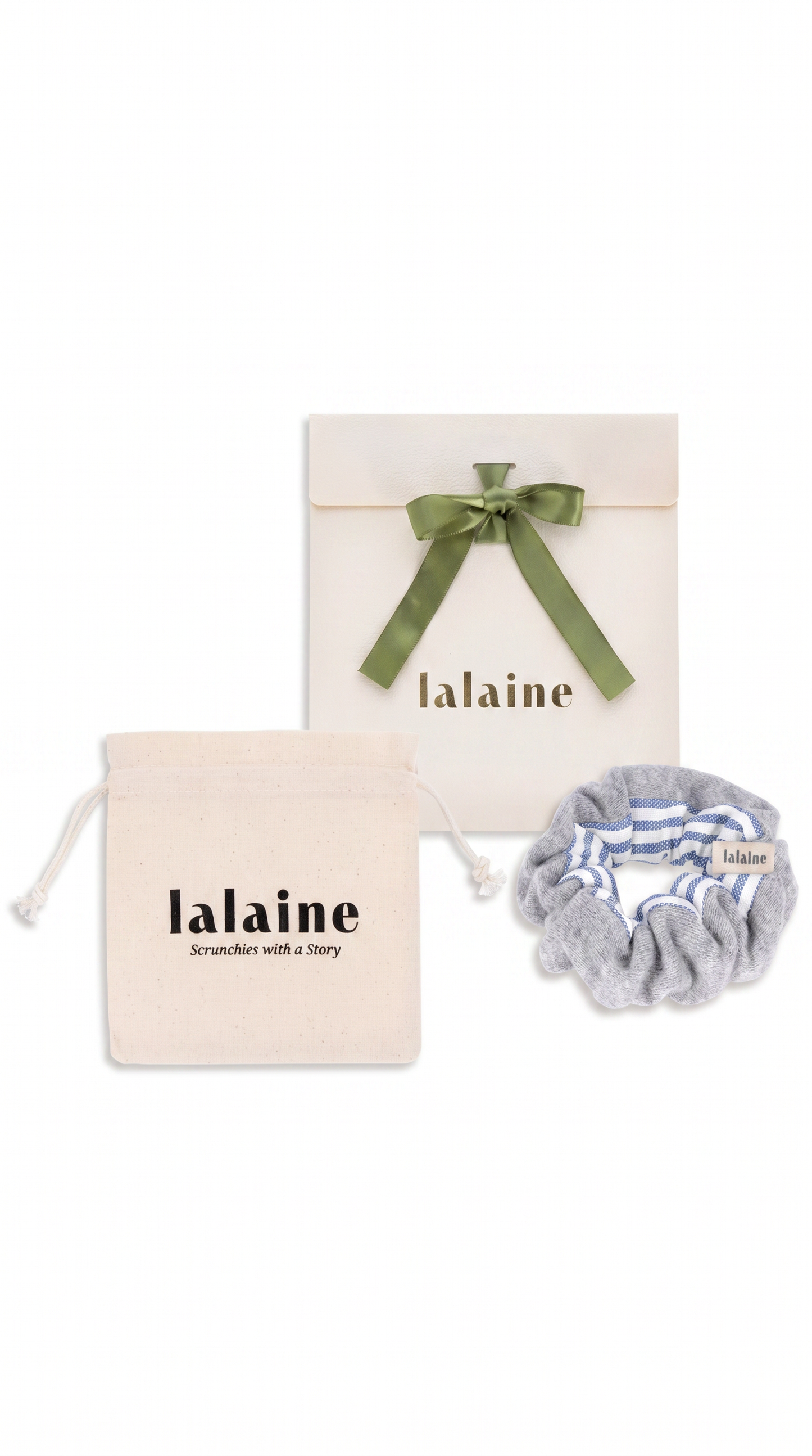 Scrunchie Grey & White/Blue Stripes -The Winter Stripe